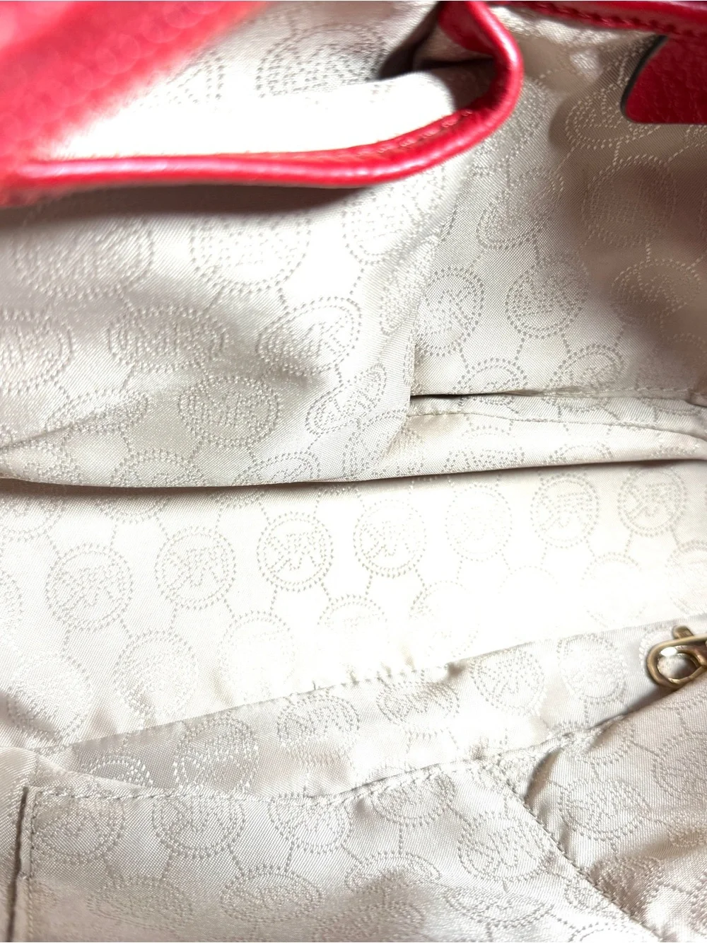 Michael Kors Red Leather Tote with Cream Shoulder Straps